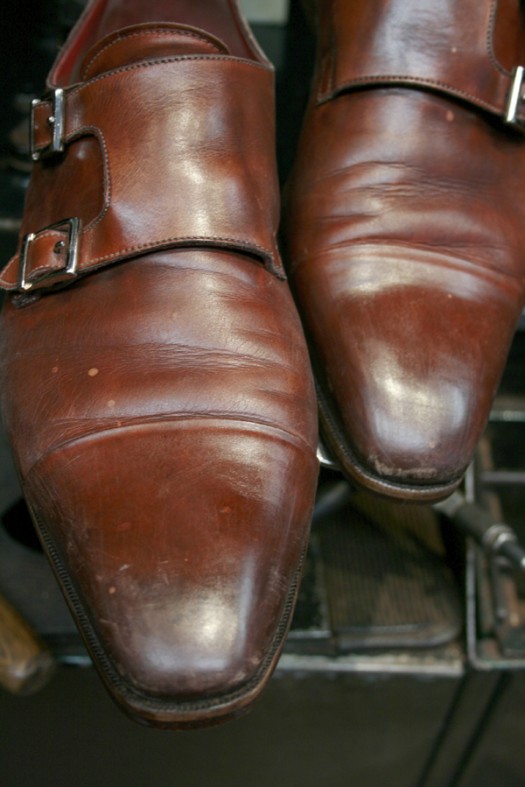 Santoni double monks before Premium Shoe Care+ treatment Santoni double monks before Premium Shoe Care+ treatment